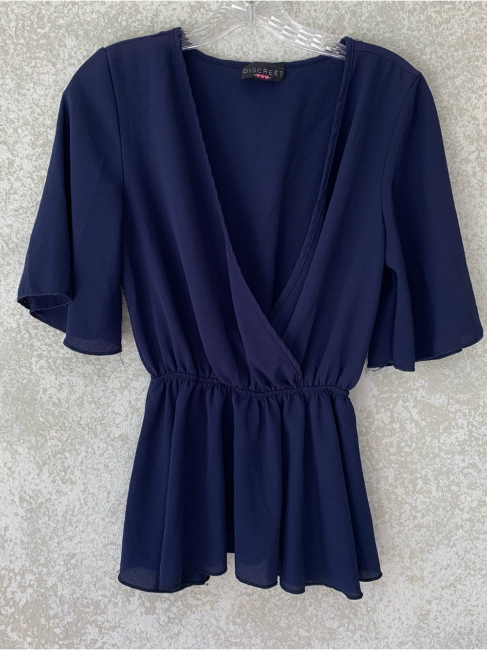 Discreet Navy Wrap Peplum Blouse - Women's Top Small